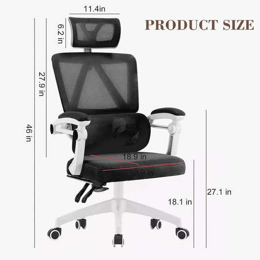 Home Office Chair Work Swivel Chairs with Wheels, Breathable Mesh Back Gaming Chair Adjustable Headrest - Tech Mart