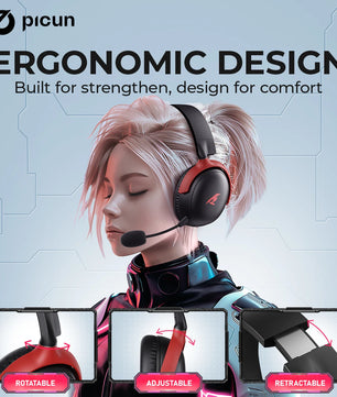 Picun G3 Wireless Gaming Headset with Mic – 65H Battery, 53mm Drivers, Bluetooth 5.4 + 2.4GHz, Over-Ear Gaming Headphones for PS5, PC, Switch, Mobile - Tech Mart
