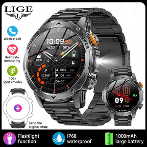LIGE 2025 Smart Watch Men – Large 1000mAh Battery, Outdoor Flashlight, Bluetooth Call, Waterproof Sports & Fitness Smartwatch - Tech Mart