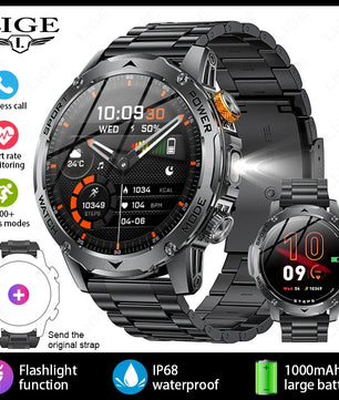 LIGE 2025 Smart Watch Men – Large 1000mAh Battery, Outdoor Flashlight, Bluetooth Call, Waterproof Sports & Fitness Smartwatch - Tech Mart