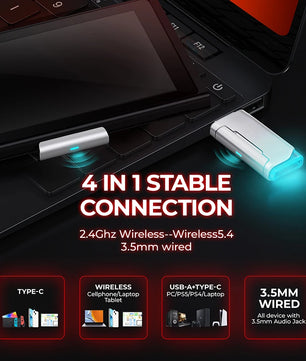 Picun Wireless Gaming Headset Bluetooth + 2.4GHz with 100H Battery ENC Mic and 4-in-1 Multi-Platform Support - Tech Mart