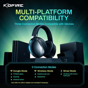KOFIRE UG-06 Low Latency 2.4GHz & Bluetooth Wireless Gaming Headset with RGB Lighting and Detachable Mic – Compatible with PC, PS5, Switch - Tech Mart