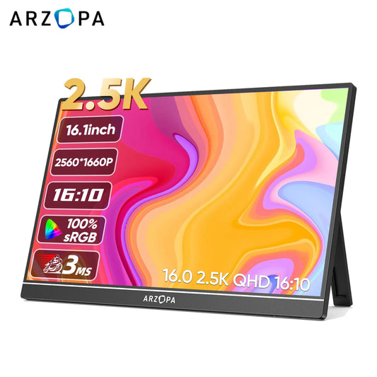 ARZOPA 16inch 2K Portable Monitor 16:10 IPS Screen Second Display for MAC/Laptop/PC/Xbox/PS4/5/Switch - Tech Mart