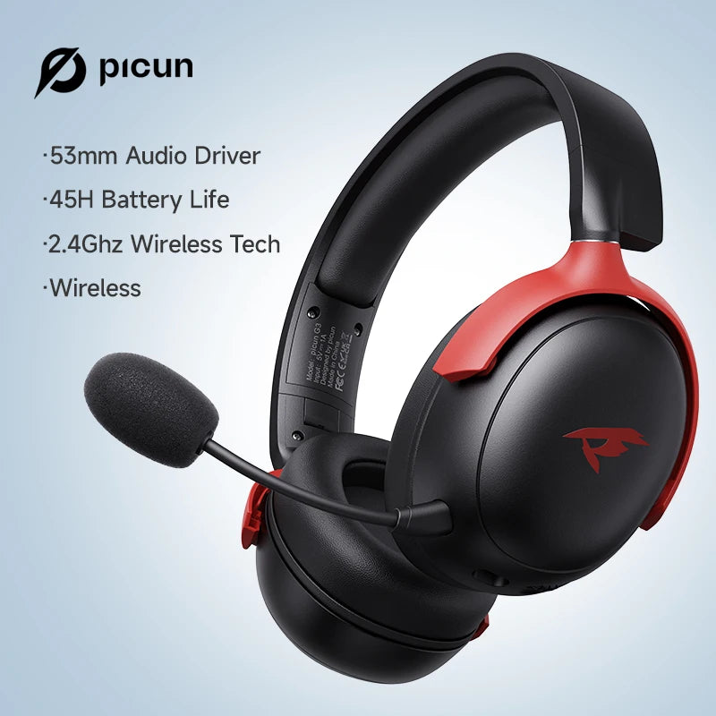 Picun G3 Wireless Gaming Headset with Mic – 65H Battery, 53mm Drivers, Bluetooth 5.4 + 2.4GHz, Over-Ear Gaming Headphones for PS5, PC, Switch, Mobile - Tech Mart