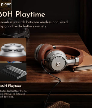 Picun P28X Wireless Bluetooth 5.3 Over-Ear Headphones with Dual Drive Bass, 35H Playtime, and Noise Reduction Technology - Tech Mart