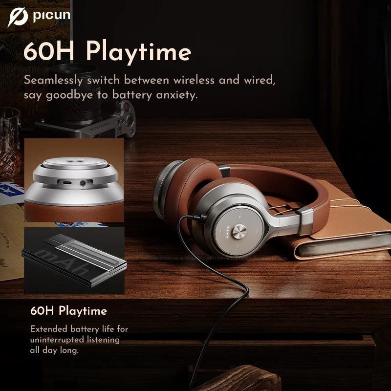 Picun P28X Wireless Bluetooth 5.3 Over-Ear Headphones with Dual Drive Bass, 35H Playtime, and Noise Reduction Technology - Tech Mart