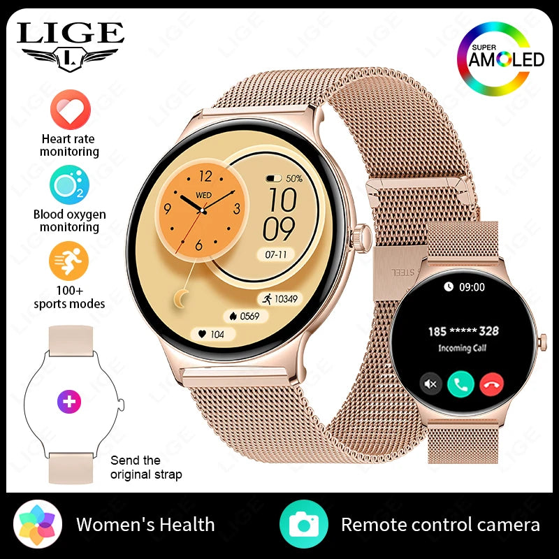 LIGE New 1.43" Bluetooth Call Smartwatch Women Men 466*466   AMOLED Full touch Screen Women Smartwatches Ladies ﻿For Android ios - Tech Mart
