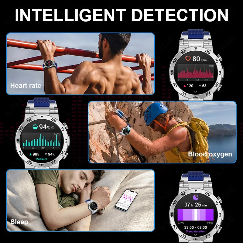 LIGE New Smart Watch for Men – Bluetooth Call, Outdoor Sports Bracelet with LED Flashlight & True Blood Oxygen Monitoring - Tech Mart