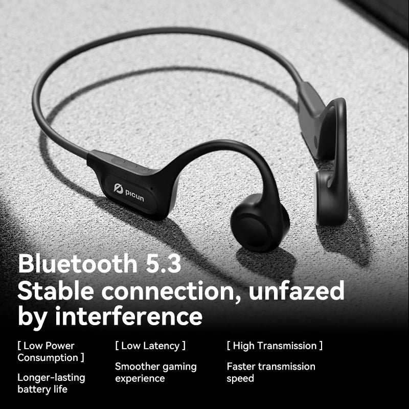 Picun T1 Bluetooth Bone Conduction Wireless Headphones – IPX7 Waterproof Sport Earhook Headset with 3D Panoramic Sound and Noise Cancelling Mic - Tech Mart