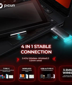 Picun G2 2.4GHz Wireless Gaming Headset with Bluetooth 5.3, 7.1 Surround Sound & Retractable ENC Mic – Compatible with PC, PS5, Switch & More - Tech Mart