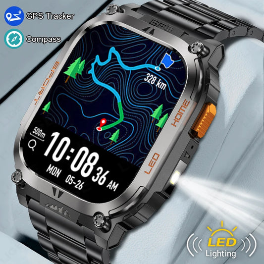 LIGE New GPS Tracking Smart Watch  LED Flashlight 1.96inch HD Screen Compass BT Call Waterproof Sport Smartwatch For Android iOS - Tech Mart