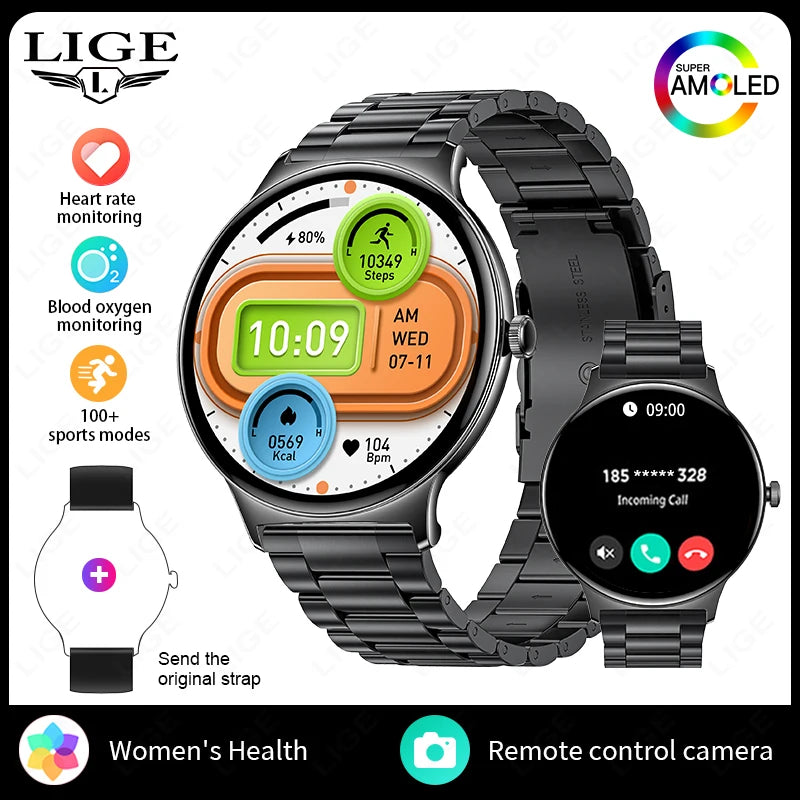 LIGE New 1.43" Bluetooth Call Smartwatch Women Men 466*466   AMOLED Full touch Screen Women Smartwatches Ladies ﻿For Android ios - Tech Mart