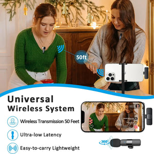 Professional Wireless Lavalier Lapel Microphone for iPhone Android Recording Mic for Interview Video Podcast Vlog YouTube - Tech Mart