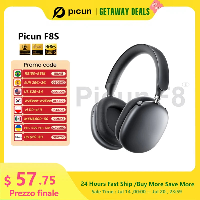 Picun F8S ANC Wireless Headphones with 3D Spatial Audio, Head Tracking & -54dB Hybrid Noise Cancellation – HiFi Bluetooth 6.0 Over-Ear Headset with ENC Mic, APP Control & 140-Hour Battery - Tech Mart