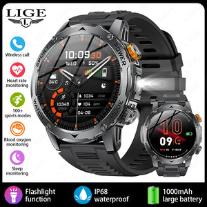 LIGE 2025 Smart Watch Men – Large 1000mAh Battery, Outdoor Flashlight, Bluetooth Call, Waterproof Sports & Fitness Smartwatch - Tech Mart
