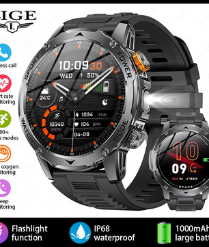 LIGE 2025 Smart Watch Men – Large 1000mAh Battery, Outdoor Flashlight, Bluetooth Call, Waterproof Sports & Fitness Smartwatch - Tech Mart