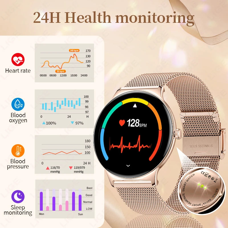 LIGE New 1.43" Bluetooth Call Smartwatch Women Men 466*466   AMOLED Full touch Screen Women Smartwatches Ladies ﻿For Android ios - Tech Mart