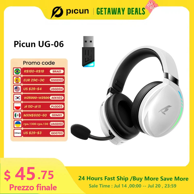 KOFIRE UG-06 Low Latency 2.4GHz & Bluetooth Wireless Gaming Headset with RGB Lighting and Detachable Mic – Compatible with PC, PS5, Switch - Tech Mart