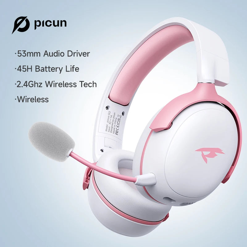 Picun G3 Wireless Gaming Headset with Mic – 65H Battery, 53mm Drivers, Bluetooth 5.4 + 2.4GHz, Over-Ear Gaming Headphones for PS5, PC, Switch, Mobile - Tech Mart