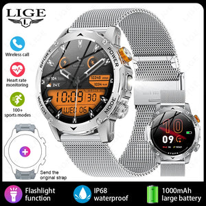 LIGE 2025 Smart Watch Men – Large 1000mAh Battery, Outdoor Flashlight, Bluetooth Call, Waterproof Sports & Fitness Smartwatch - Tech Mart