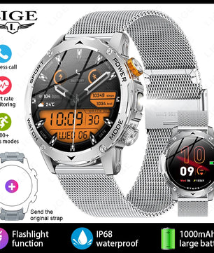 LIGE 2025 Smart Watch Men – Large 1000mAh Battery, Outdoor Flashlight, Bluetooth Call, Waterproof Sports & Fitness Smartwatch - Tech Mart