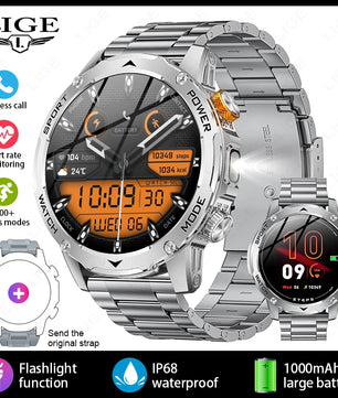 LIGE 2025 Smart Watch Men – Large 1000mAh Battery, Outdoor Flashlight, Bluetooth Call, Waterproof Sports & Fitness Smartwatch - Tech Mart