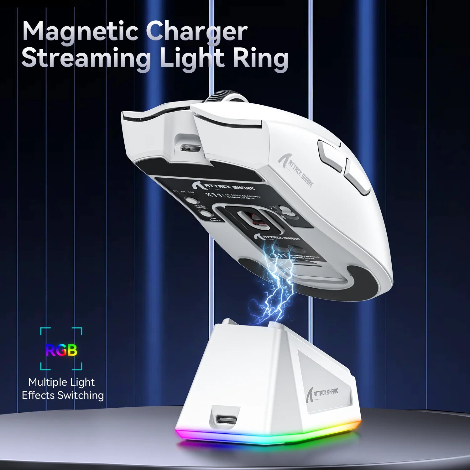 Attack Shark X11 Tri-mode Gaming Mouse with Magnetic Charging Dock, PixArt PAW3311 Sensor, 22K DPI, BT/2.4Ghz/Wired, for PC/MAC - Tech Mart