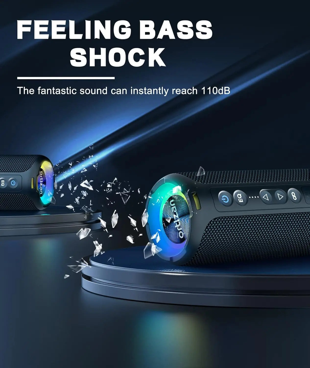 Ortizan Bluetooth Speakers 40W Enhanced Bass Portable Outdoor Wireless Speaker 30Hrs IP7 Waterproof Shower Speaker Bluetooth 5.3 - Tech Mart