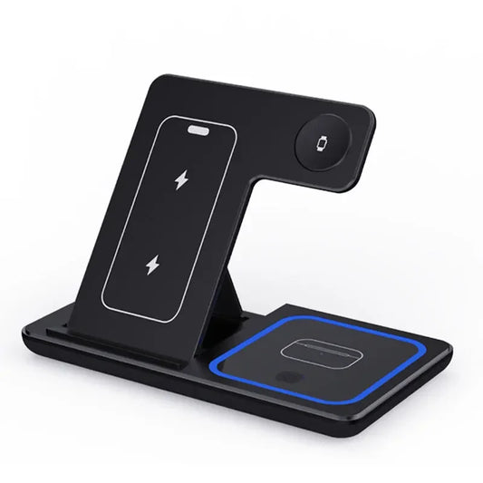 30W 3 in 1 LED Fast Wireless Charger Stand Foldable Charging Station For iPhone and Airpods Pro - Tech Mart