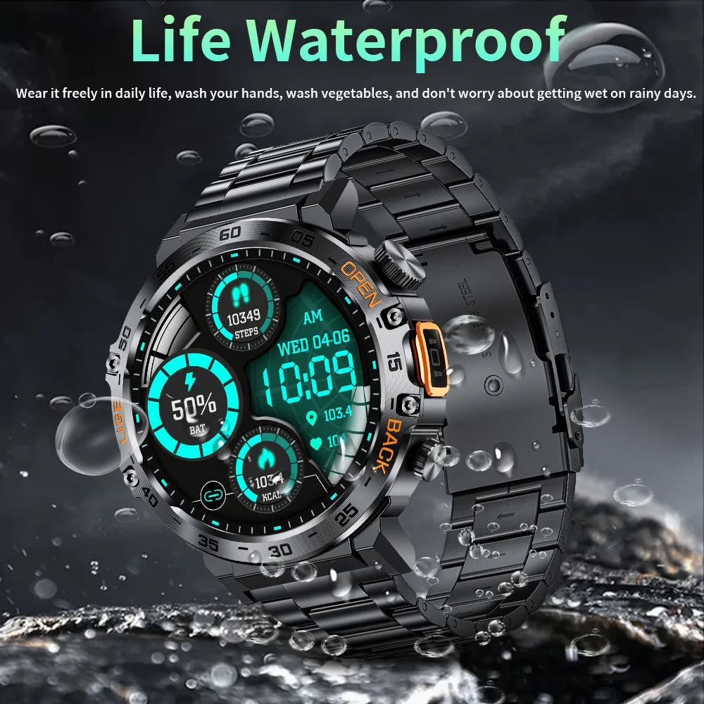 LIGE LED Flashlight Smart Watch Military Watches SOS Bluetooth Call Waterproof Health Monitor Sport Smartwatch For Android ios - Tech Mart