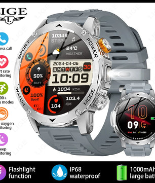 LIGE 2025 Smart Watch Men – Large 1000mAh Battery, Outdoor Flashlight, Bluetooth Call, Waterproof Sports & Fitness Smartwatch - Tech Mart