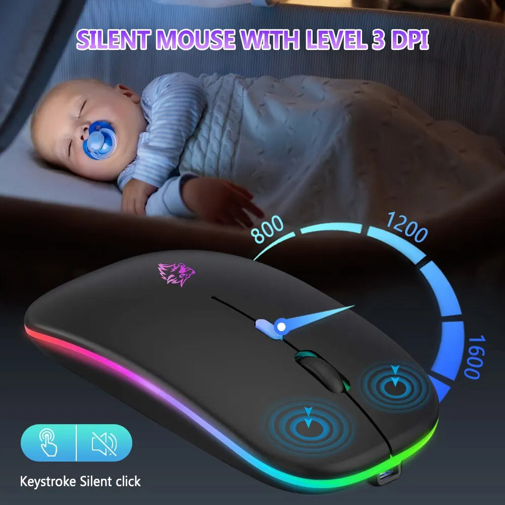 Wireless Mouse Bluetooth and 2.4GHz Dual Modes Rechargeable RGB Ergonomic Silent Click for PC iPad Laptop Cell Phone TV - Tech Mart