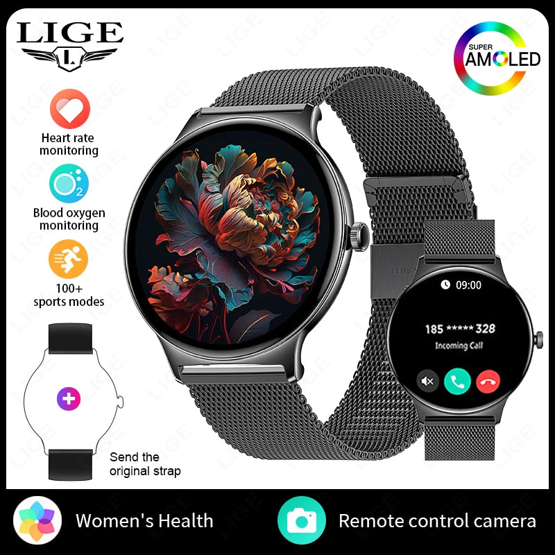 LIGE New 1.43" Bluetooth Call Smartwatch Women Men 466*466   AMOLED Full touch Screen Women Smartwatches Ladies ﻿For Android ios - Tech Mart