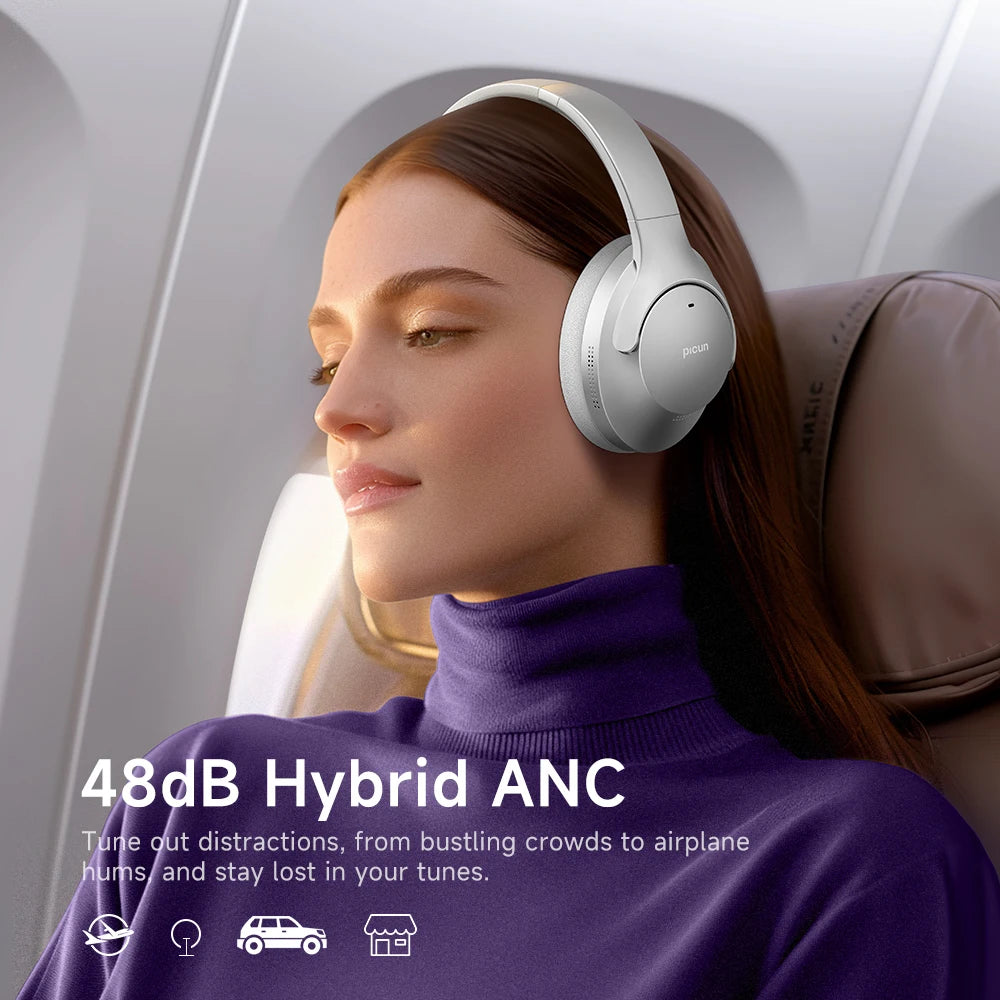 Picun ANC-05MAX Bluetooth Headphones – Deep 48dB ANC, 100H Battery, Hi-Res Audio, Foldable with App Control - Tech Mart