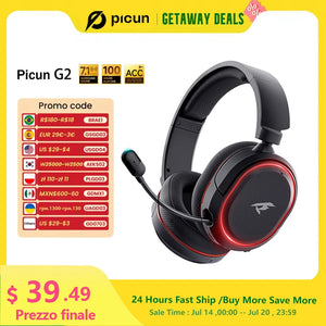 Picun G2 2.4GHz Wireless Gaming Headset with Bluetooth 5.3, 7.1 Surround Sound & Retractable ENC Mic – Compatible with PC, PS5, Switch & More - Tech Mart