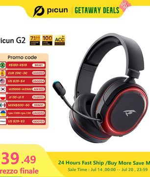 Picun G2 2.4GHz Wireless Gaming Headset with Bluetooth 5.3, 7.1 Surround Sound & Retractable ENC Mic – Compatible with PC, PS5, Switch & More - Tech Mart