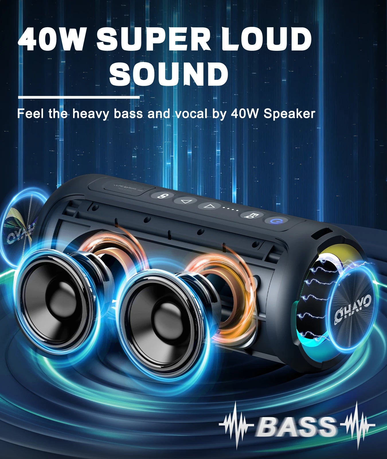 Ortizan Bluetooth Speakers 40W Enhanced Bass Portable Outdoor Wireless Speaker 30Hrs IP7 Waterproof Shower Speaker Bluetooth 5.3 - Tech Mart