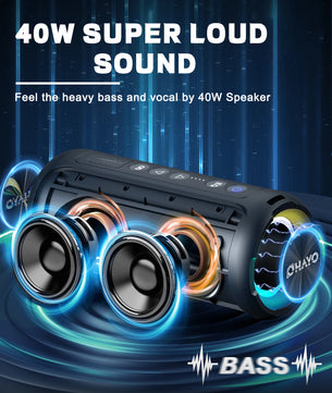 Ortizan Bluetooth Speakers 40W Enhanced Bass Portable Outdoor Wireless Speaker 30Hrs IP7 Waterproof Shower Speaker Bluetooth 5.3 - Tech Mart