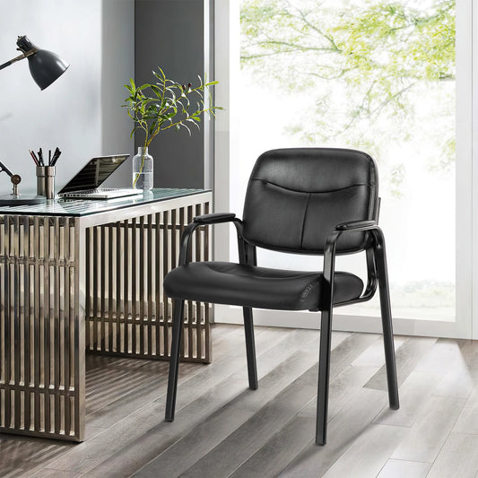 JHK PU Leather Waiting Room Chair with Armrests, Metal Legs, Ergonomic Guest Seating for Office, Reception, Lobby, or Study