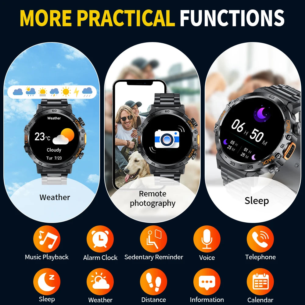 LIGE LED Flashlight Smart Watch Military Watches SOS Bluetooth Call Waterproof Health Monitor Sport Smartwatch For Android ios - Tech Mart