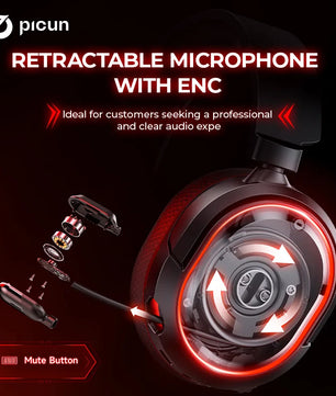 Picun G2 2.4GHz Wireless Gaming Headset with Bluetooth 5.3, 7.1 Surround Sound & Retractable ENC Mic – Compatible with PC, PS5, Switch & More - Tech Mart