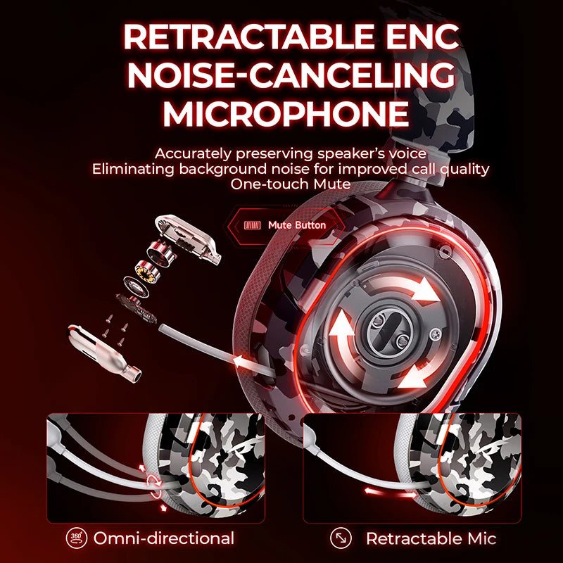 Picun Wireless Gaming Headset Bluetooth + 2.4GHz with 100H Battery ENC Mic and 4-in-1 Multi-Platform Support - Tech Mart