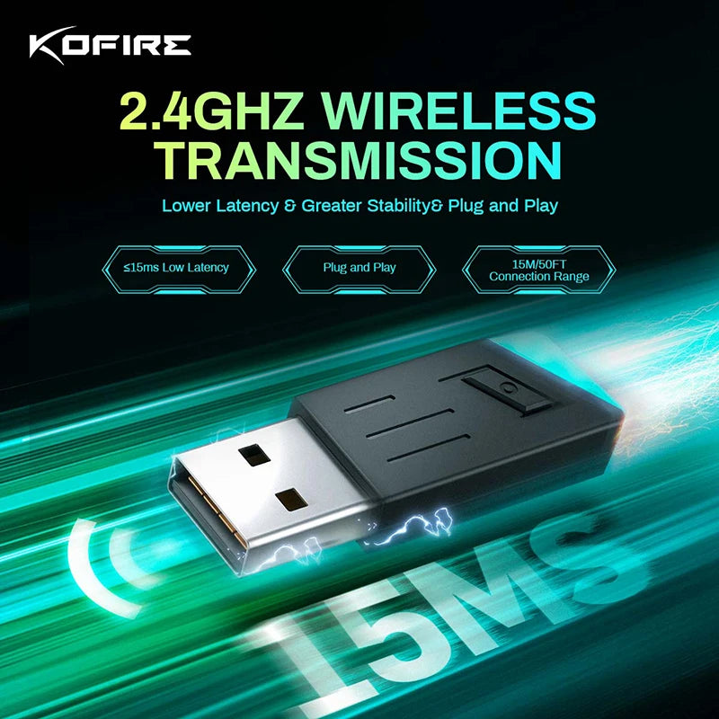 KOFIRE UG-06 Low Latency 2.4GHz & Bluetooth Wireless Gaming Headset with RGB Lighting and Detachable Mic – Compatible with PC, PS5, Switch - Tech Mart