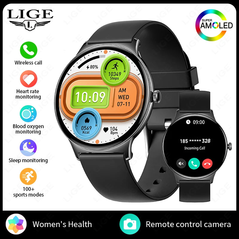 LIGE New 1.43" Bluetooth Call Smartwatch Women Men 466*466   AMOLED Full touch Screen Women Smartwatches Ladies ﻿For Android ios - Tech Mart