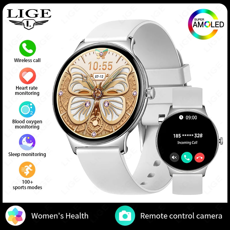 LIGE New 1.43" Bluetooth Call Smartwatch Women Men 466*466   AMOLED Full touch Screen Women Smartwatches Ladies ﻿For Android ios - Tech Mart