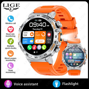 LIGE LED Flashlight Smart Watch Military Watches SOS Bluetooth Call Waterproof Health Monitor Sport Smartwatch For Android ios - Tech Mart