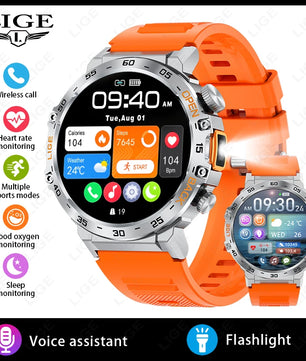 LIGE LED Flashlight Smart Watch Military Watches SOS Bluetooth Call Waterproof Health Monitor Sport Smartwatch For Android ios - Tech Mart