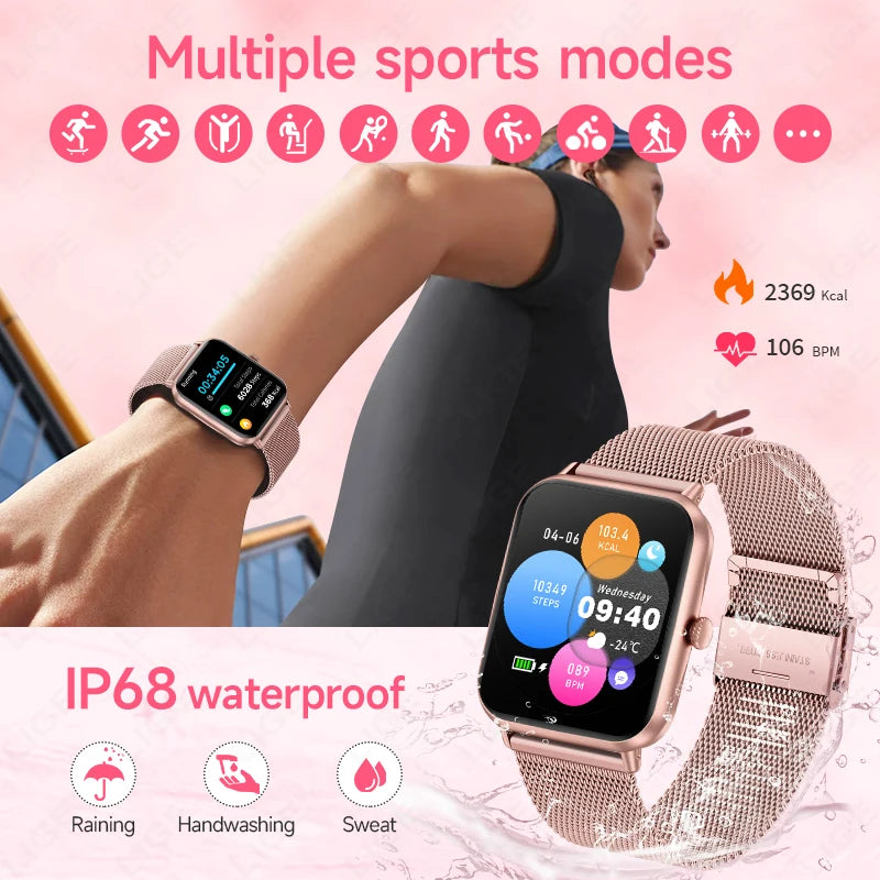 LIGE Fashion 1.83”HD Women Smart Watch Sports Fitness Watch Health Monitoring Digital Men Waterproof Smartwatch Ladies Bracelet - Tech Mart