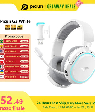 Picun G2 Wireless Gaming Headset – 2.4GHz RF + Bluetooth 5.3, Ultra Low Latency, 7.1 Surround, 100H Battery, Retractable ENC Mic – For PC, PS5, PS4, Switch, Mobile - Tech Mart