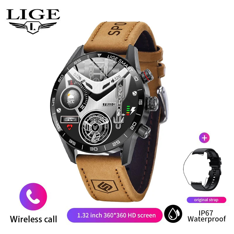 LIGE 2025 New Rugged Military Sports Smart Watch – 1.39” HD Display, Bluetooth Call, Heart Rate & Fitness Tracker (IP67 Waterproof, Outdoor Men’s Smartwatch) - Tech Mart